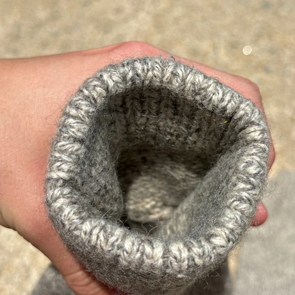 Hand Knit Wool Gloves Winter Mittens Heathered Grey Marl Chunky Ribbed Cuff VTG